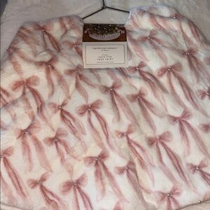 Cupcakes and cashmere Pink Bow & White with pearls Faux Fur Christmas Tree Skirt